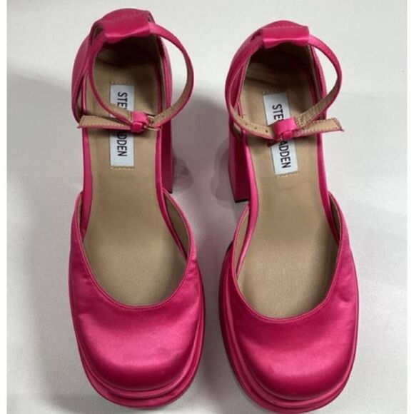 Steve Madden Charlize Satin double platgorm pumps in hot Pink - Picture 5 of 14